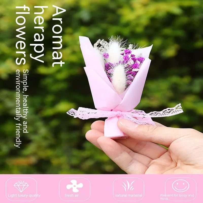Car air conditioning vent clip with dried flower ornament and perfume bottle for aromatherapy