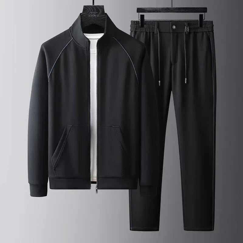 Men's slim fit stand collar tracksuit jacket and trousers in coffee colour