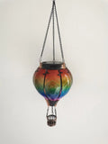 Solar hot air balloon water drop lantern with multi-coloured glass and 15 white LED lights, 12.5x12.5x27cm