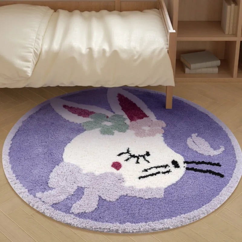 Round rabbit carpet for children's room in polyester, available in 80cm, 100cm or 150cm diameter