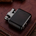Wooden retro kerosene lighter with natural wood body, 53x50x20mm, in gift box with mahogany bamboo finish
