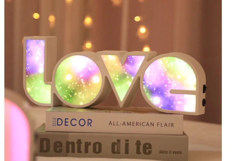Rainbow coloured LED LOVE decorative light with plastic housing for Valentine's Day and wedding decoration