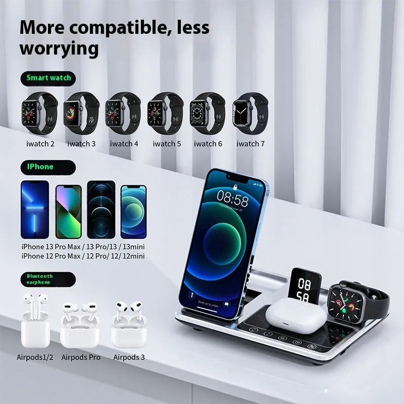 Multifunctional wireless fast charging clock folding bracket for mobile phone in black plastic version