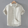 Men's casual short-sleeved linen shirt in cardigan style with regular fit