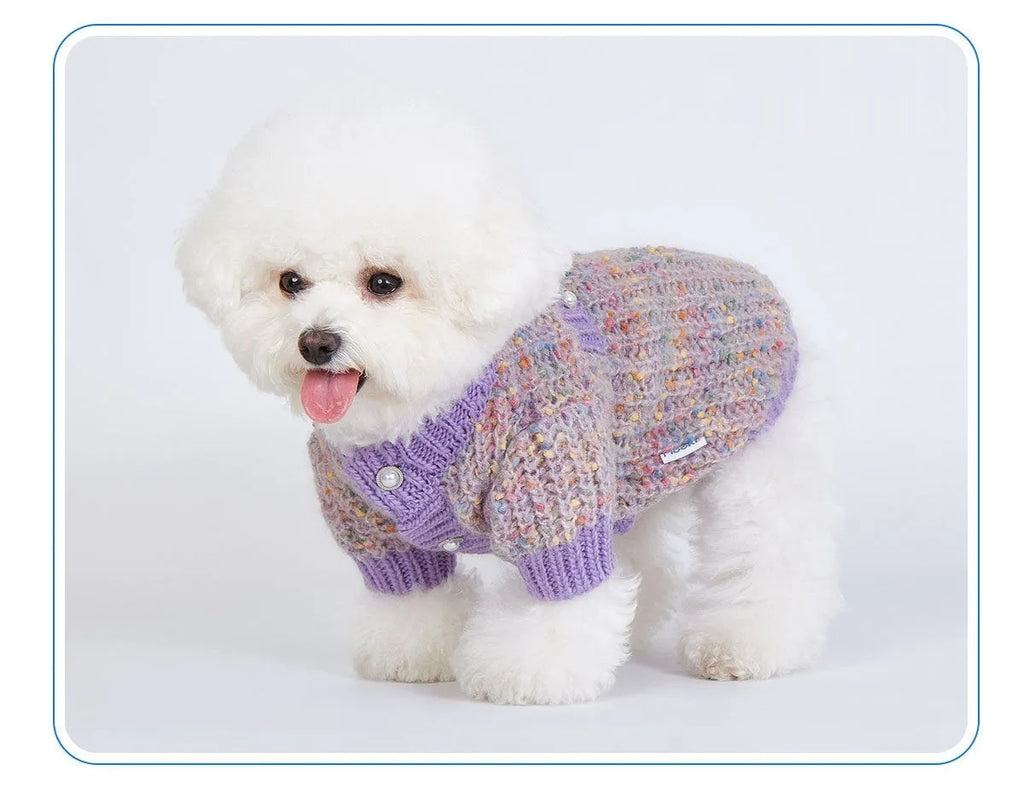 Purple dog cardigan sweater for large breeds in soft polyester fabric