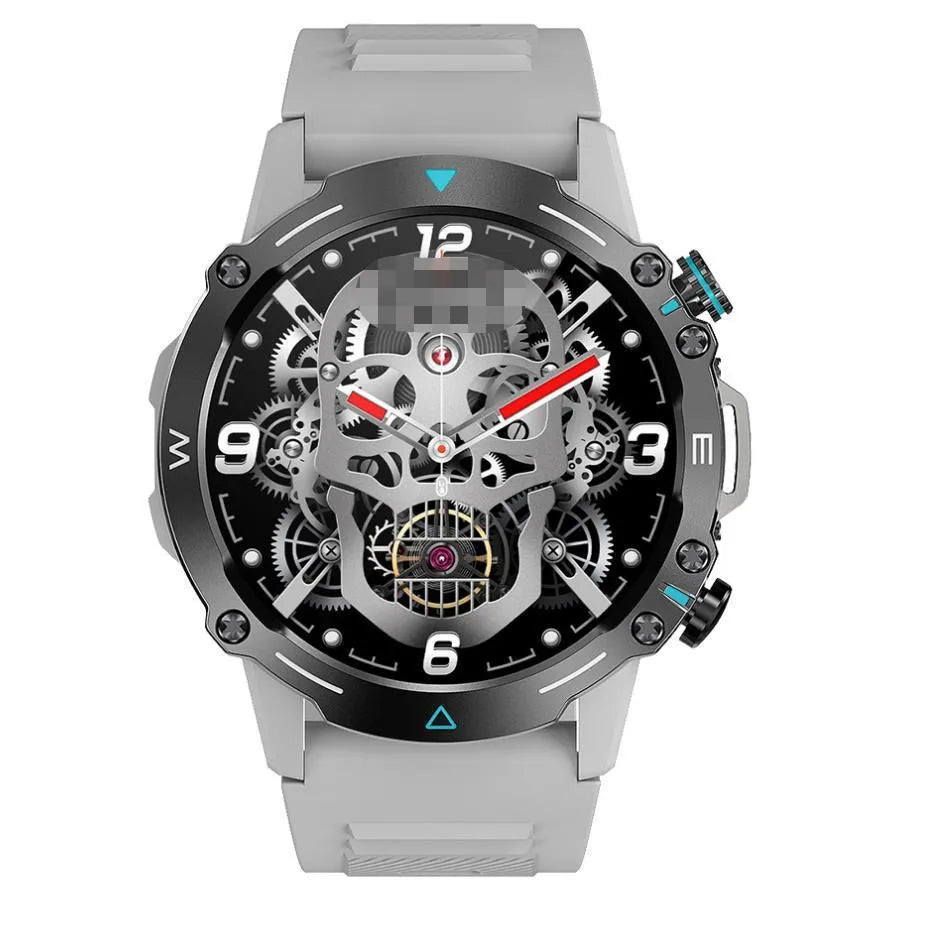 M42 Smart Watch in black on a wrist, showing a large screen with health stats.