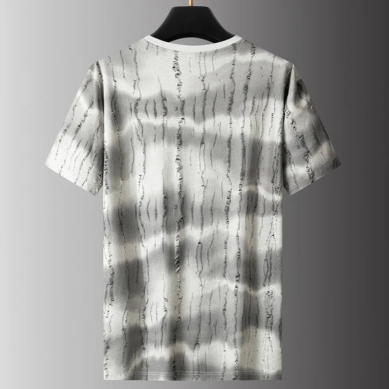 Men's plus size gray loose fit Silk T-shirt with round neck and short sleeves