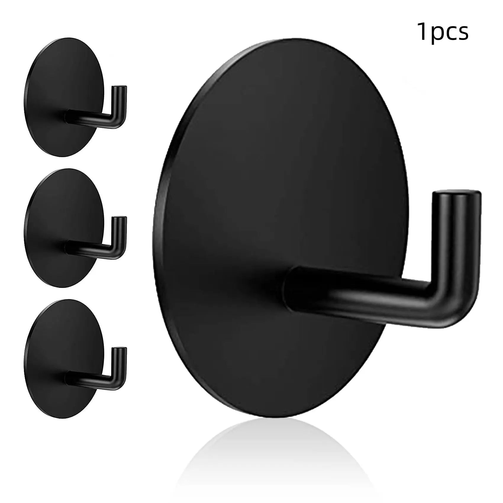 Black and sanded stainless steel self-adhesive hooks with 3kg load capacity for wall mounting.