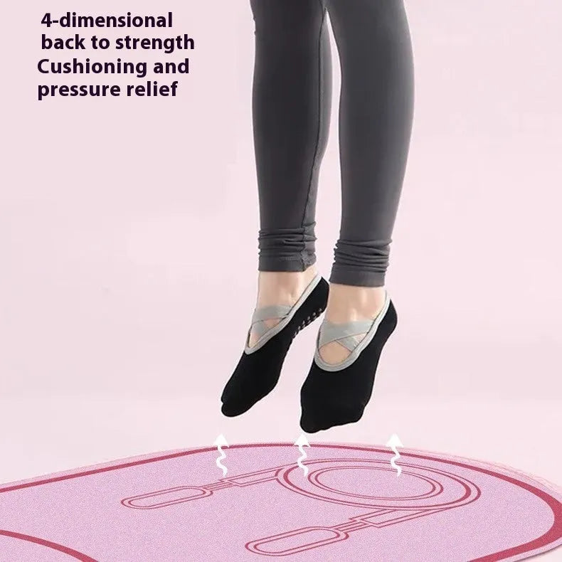 A black faux leather yoga mat showing its textured non-slip surface and 6mm thickness edge.