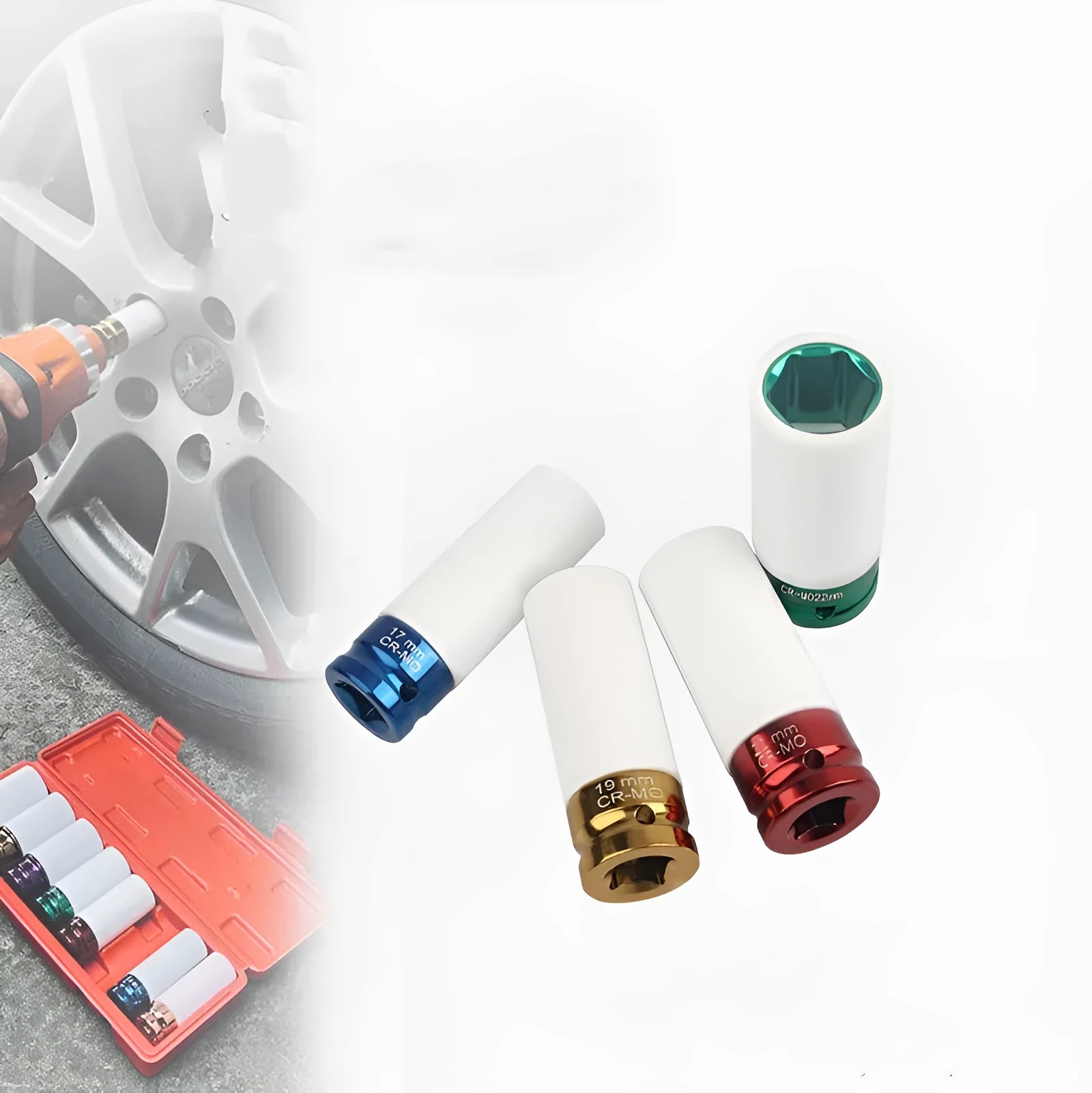 45# steel hexagon impact socket wrench for pneumatic tools in 17mm, 19mm, 21mm, or 22mm size.