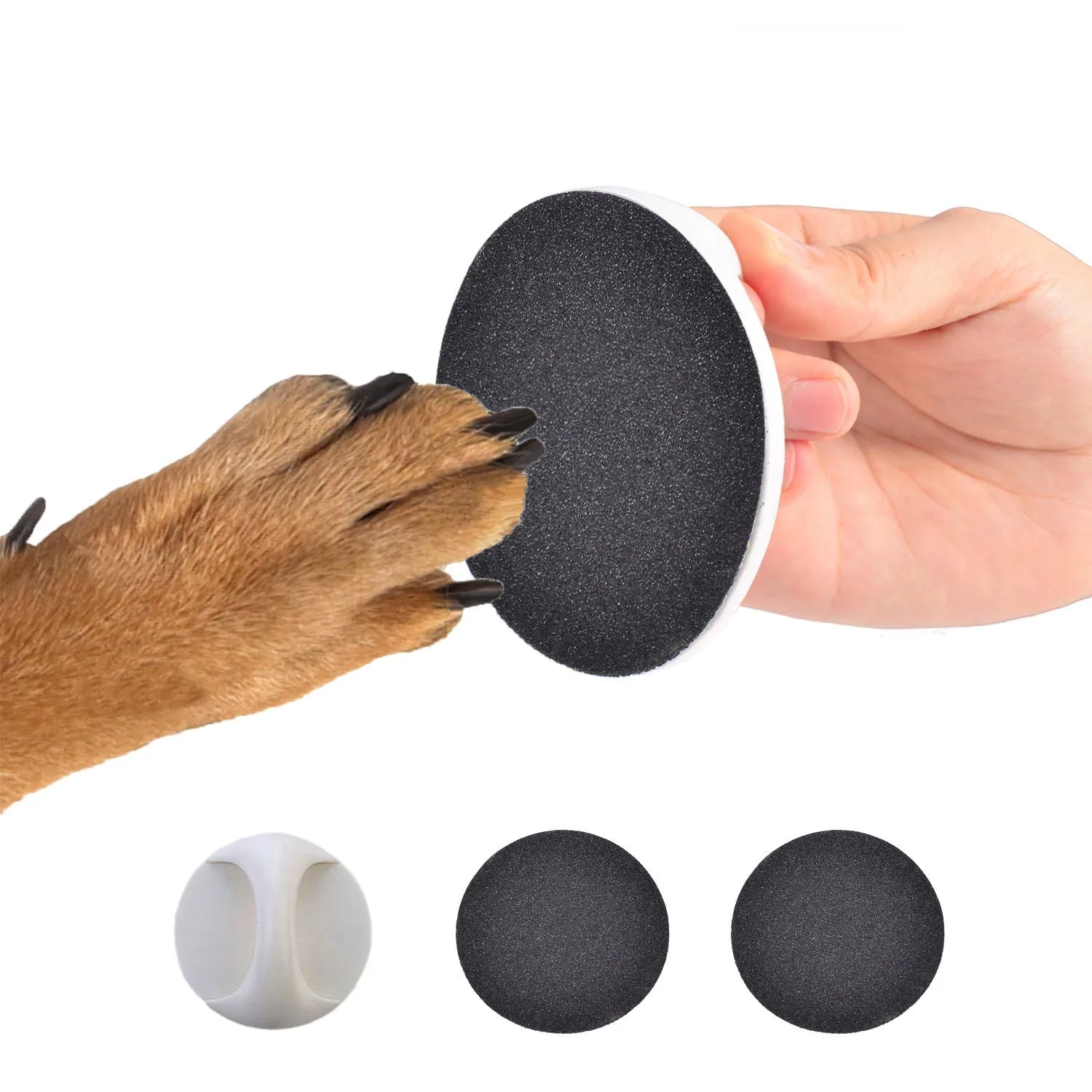 Round dog nail scratch board with ergonomic handle in assorted colours