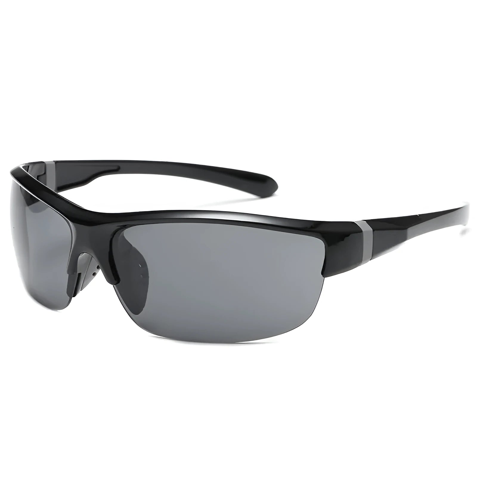 Men's windproof cycling sunglasses with semi-frameless frame and PC lenses in multiple colour options.