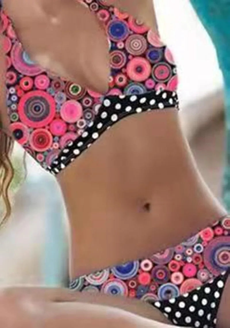 Women's printed high waist split bikini suit with floral pattern in two colours