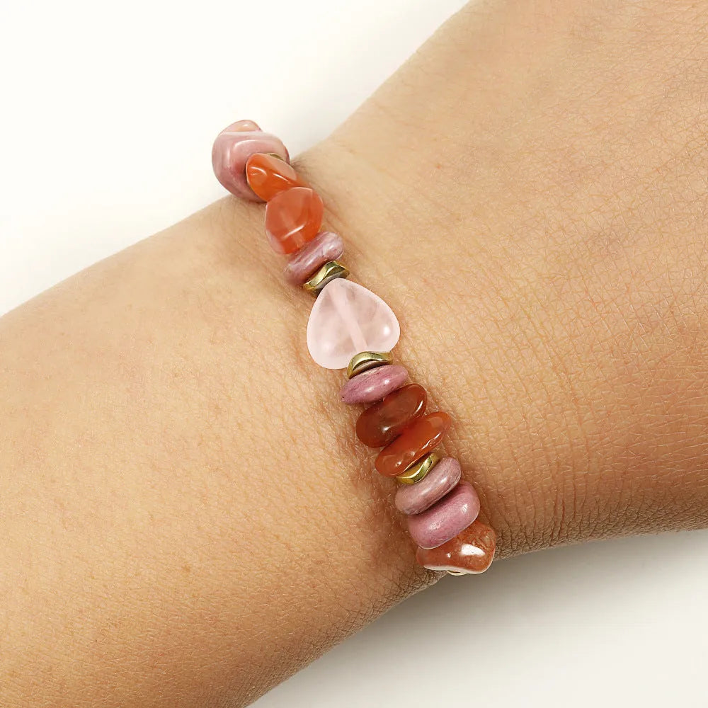 Handmade geometric stone bead bracelet with adjustable closure on wrist