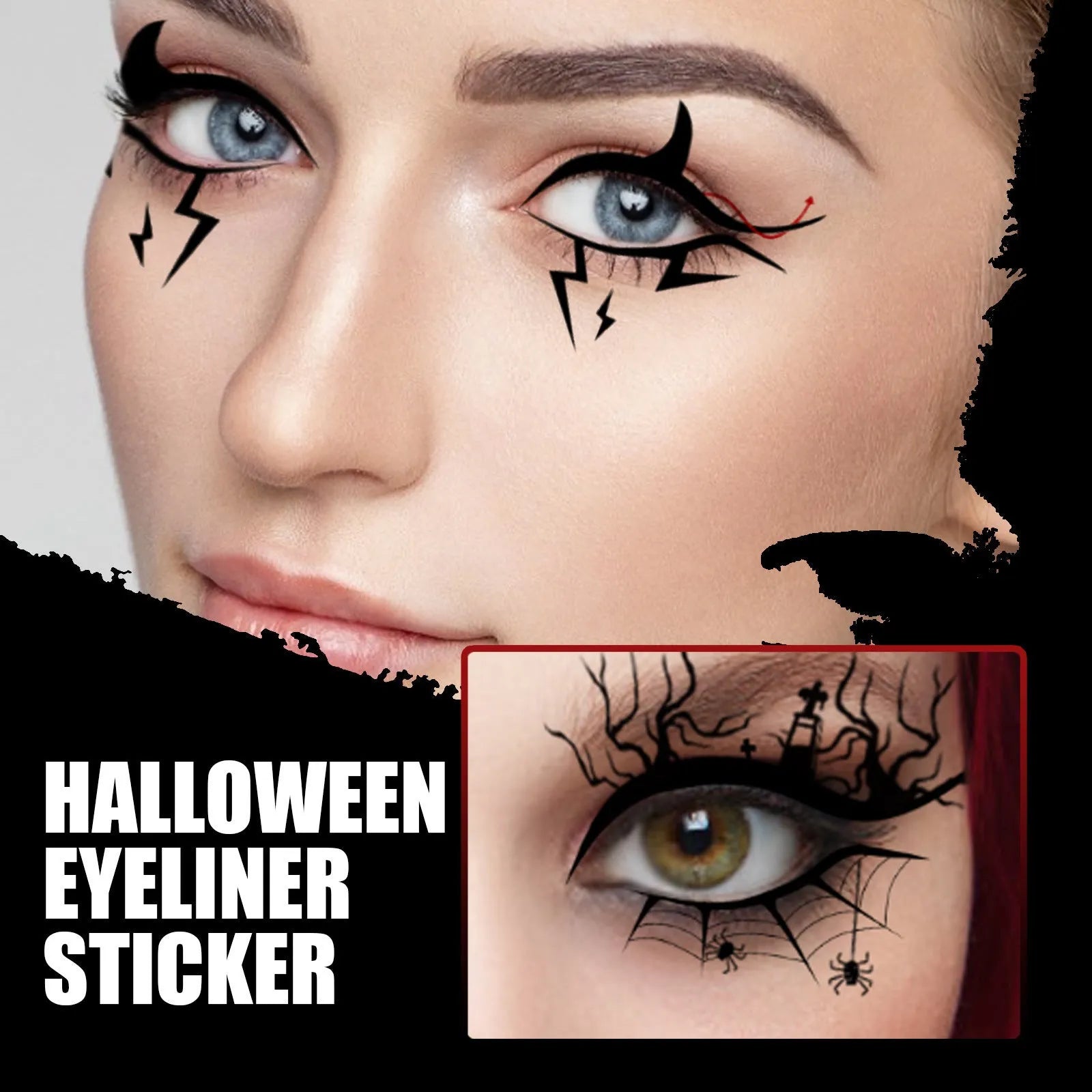 Halloween bat and spider decorative eyeliner stickers set with 8 pairs of temporary cosmetic accessories