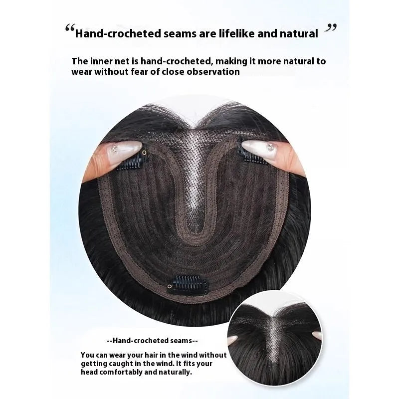 Brown-black full-head wig for women with Chinese character bangs made from high-temperature fibre.
