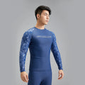 Men's two-piece swimwear set dark blue pattern nylon fabric extended sizes