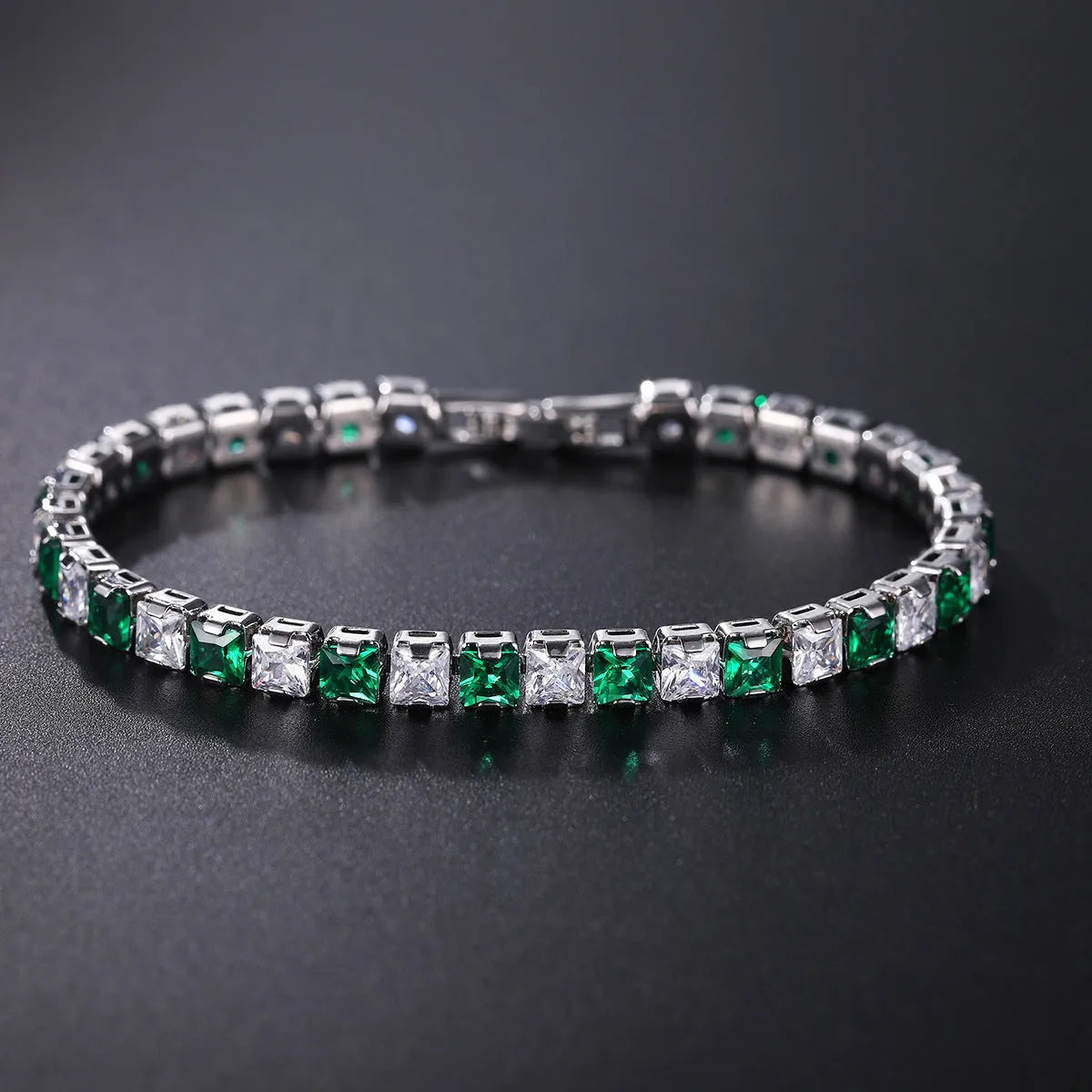 Geometric square diamond women's bracelet with zircon stones in electroplated platinum finish