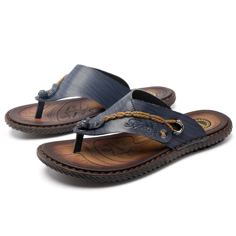 Men's lightweight non-slip slippers in PU leather available in four colours.