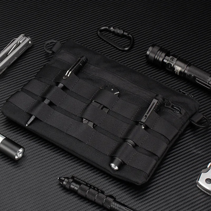 Black Oxford cloth portable outdoor organiser kit measuring 18cm by 3.5cm for military enthusiasts