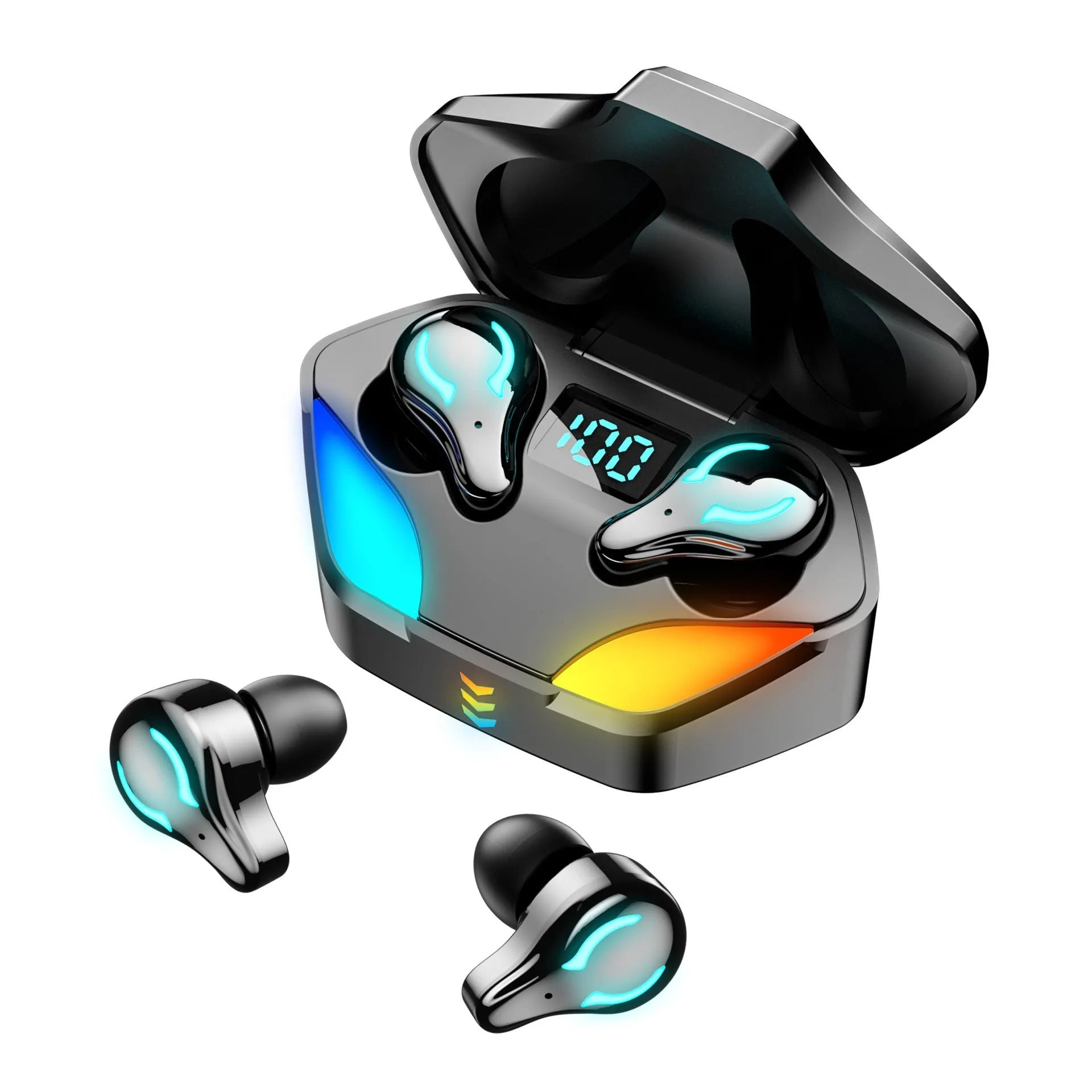 Black wireless Bluetooth gaming headset for mobile gaming with in-ear design