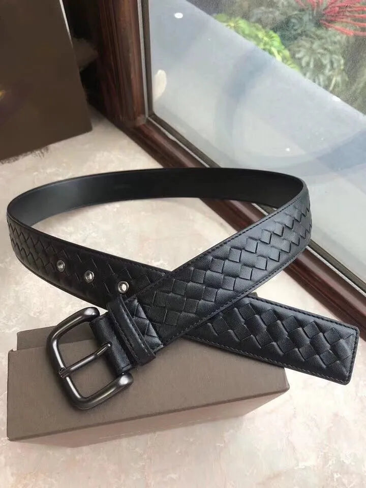 Children's top layer cowhide belt with copper needle buckle, embossed geometric pattern, coffee colour, 3.5cm width