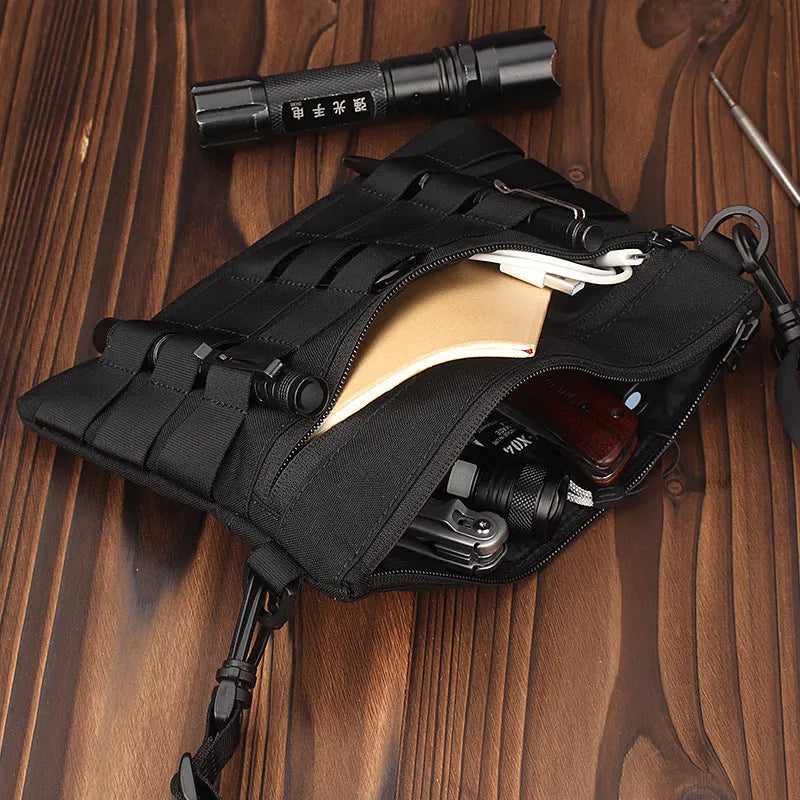 Black Oxford cloth portable outdoor organiser kit measuring 18cm by 3.5cm for military enthusiasts