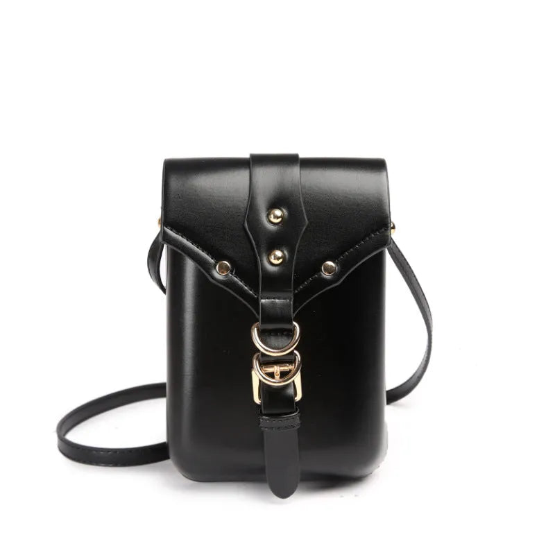 Small casual crossbody square bag in PU leather with sewing thread detail, black or brown colour options for women
