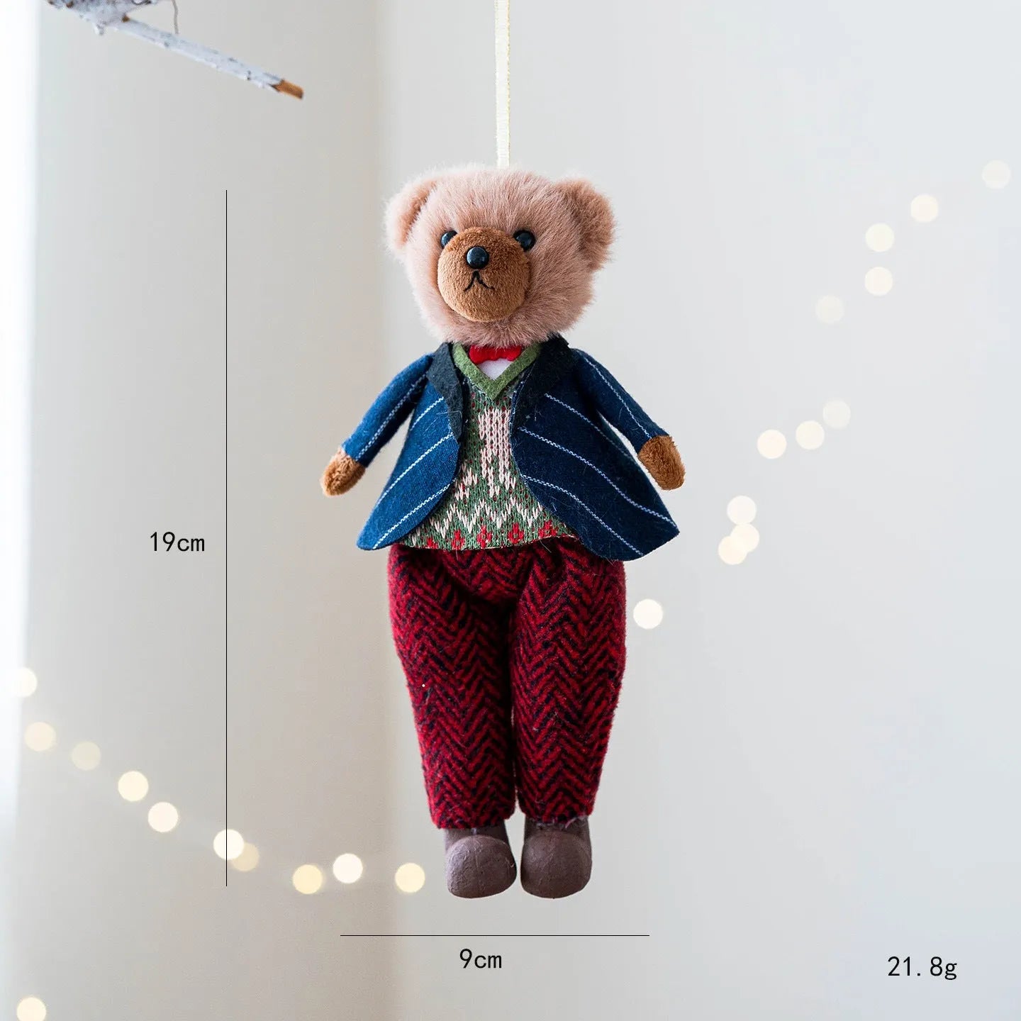 Soft cloth plush bear doll wearing a suit with plaid design, available in princess bear and gentleman bear colours.