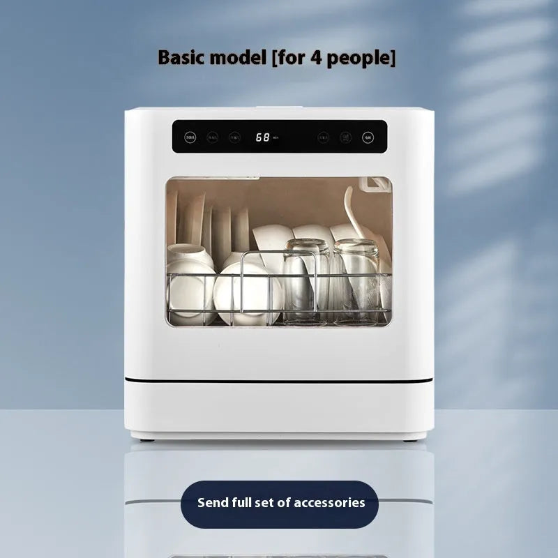 White small desktop installation-free automatic dishwasher for 4 people with hot air drying