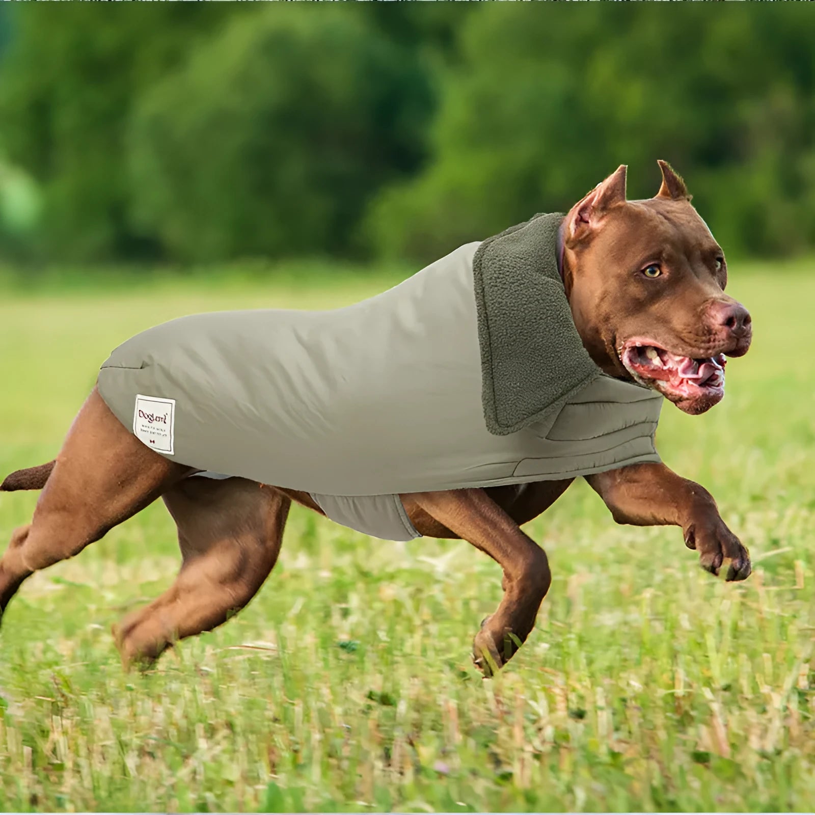 Dog wearing lapel turtleneck winter coat in cotton-padded polyester material