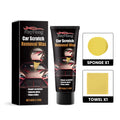 Car scratch removal wax kit with 60g container, application sponge, and microfiber towel for automotive paint repairs