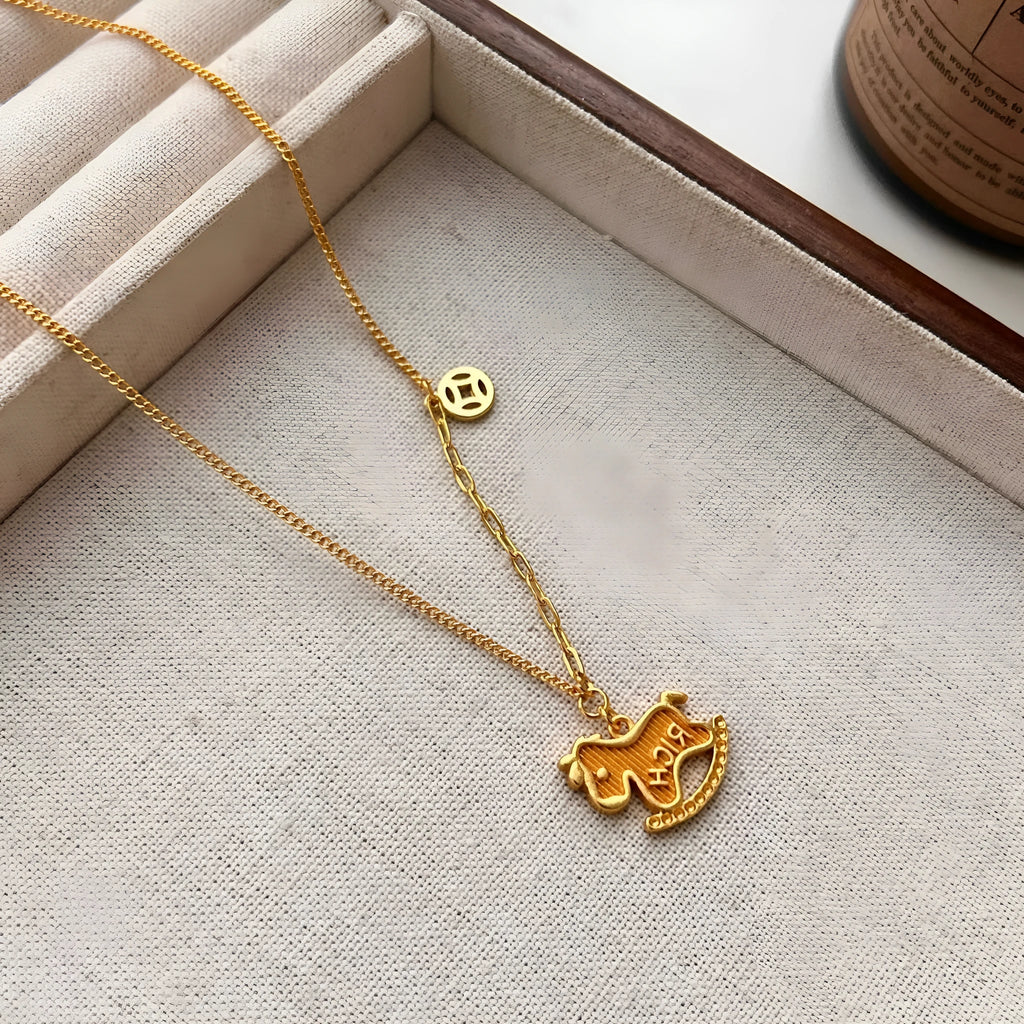 Copper horse pendant necklace for women with electroplated finish and regular chain
