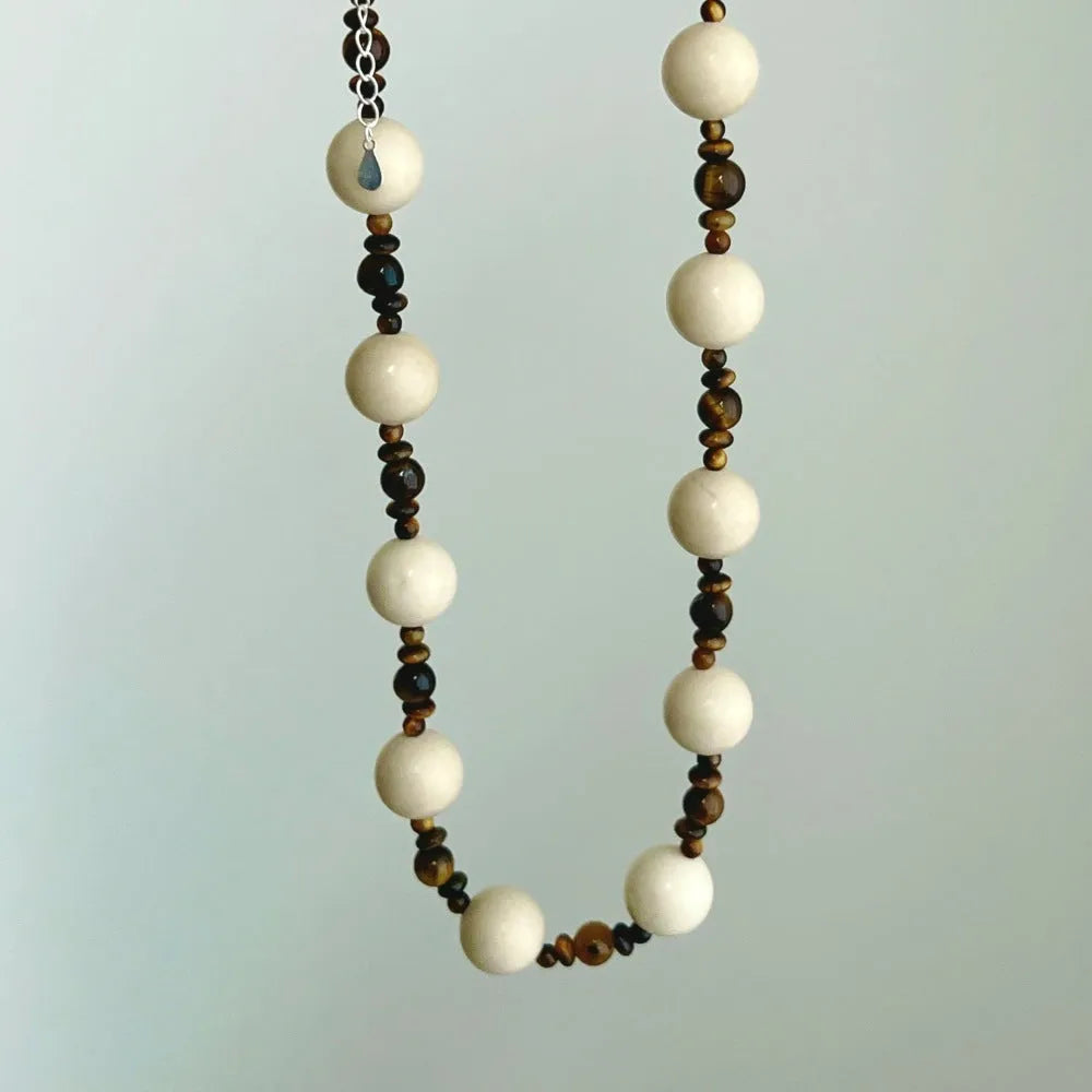 Round beads 925 silver necklace for women with electroplated silver finish