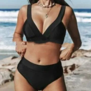 Women's solid colour bikini swimsuit in polyester blend fabric with slim silhouette