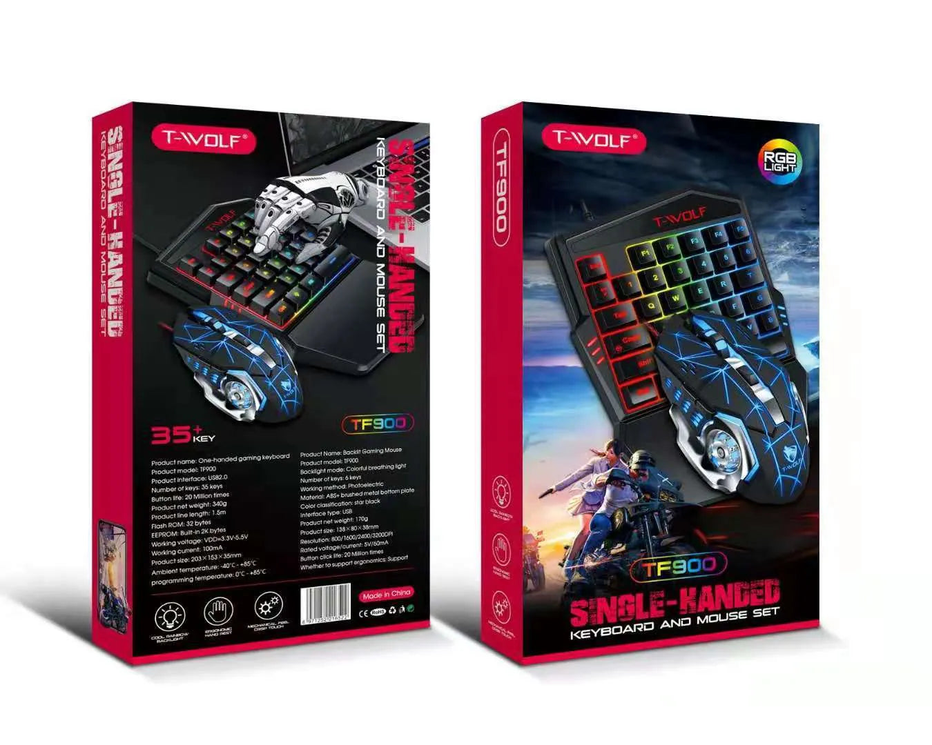 Lei Lang TF900 single hand mouse keyboard suit with plastic construction and 1.5m cable