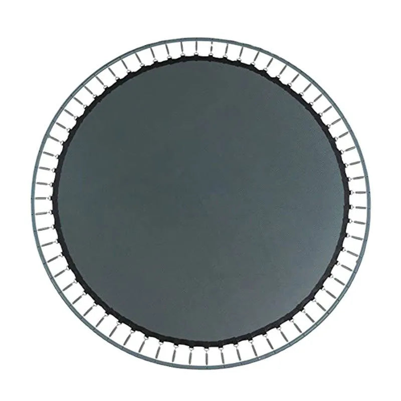 Round white trampoline elastic fabric with multiple button attachments for safety net repair.