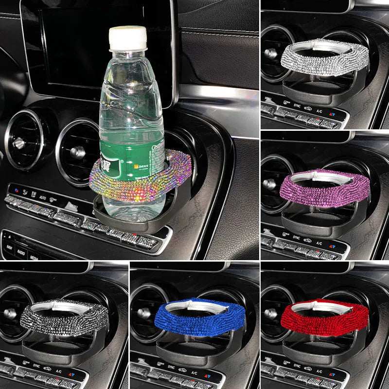 White diamond rhinestone car air vent cup holder and ashtray bracket made of ABS plastic