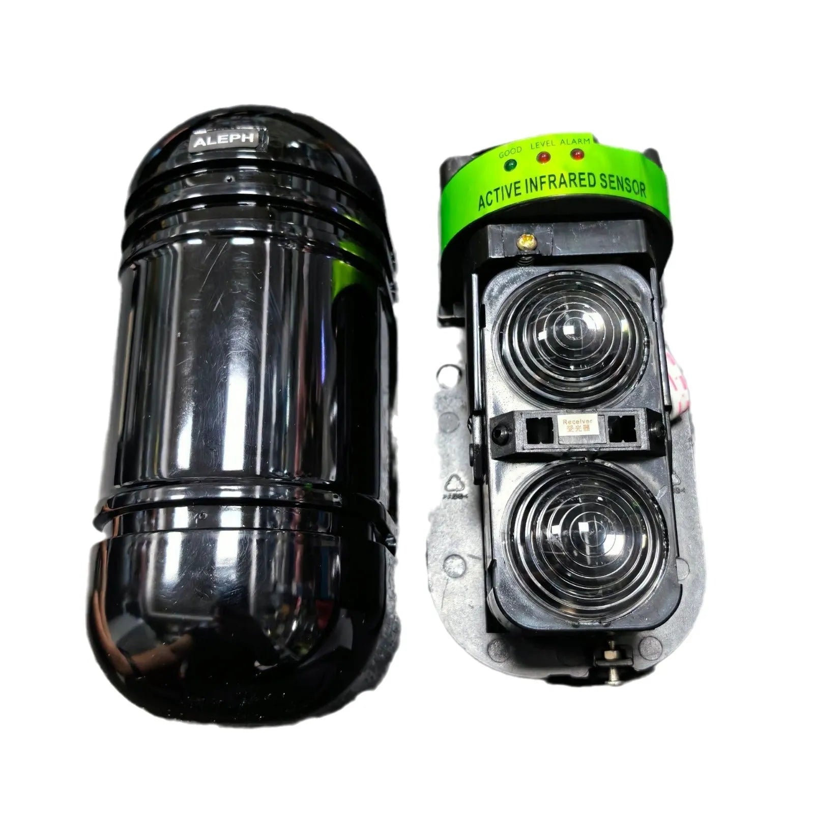 Black two-beam infrared anti-theft detector with wired connections for 150 metre security coverage