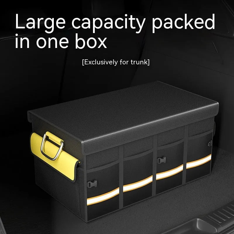 Black and yellow foldable car boot storage organiser bag with handle