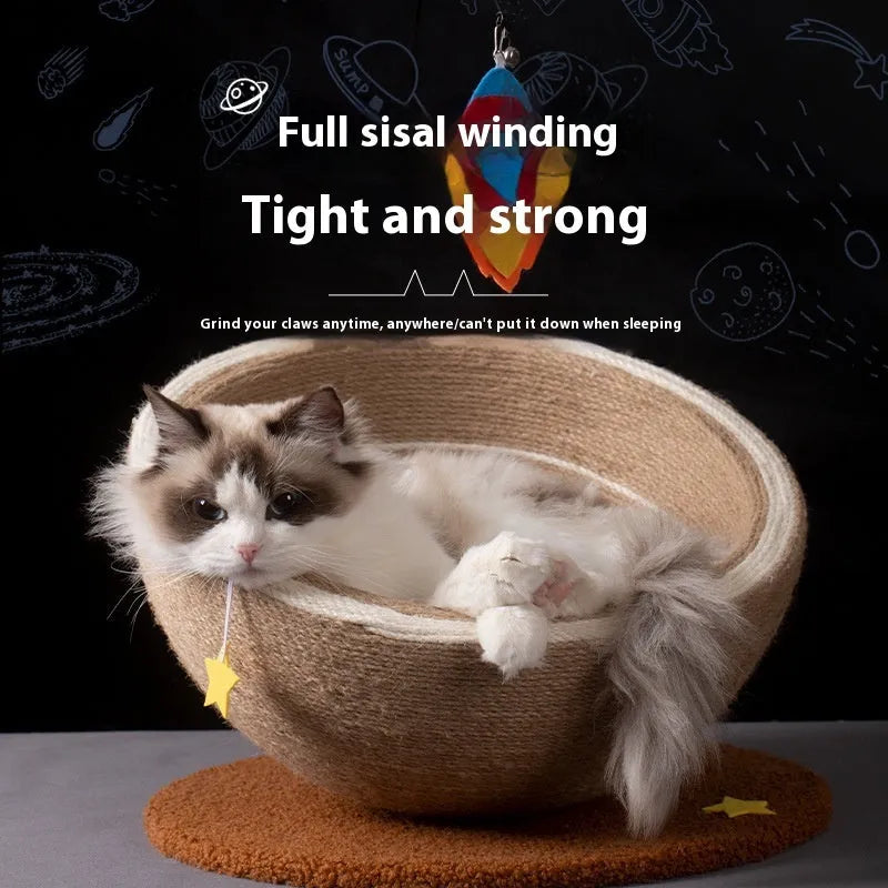 Large integrated cat scratching board and nest with sisal rope surface and flannel lining