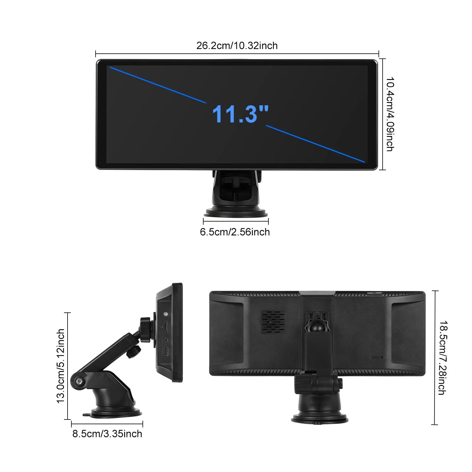 11.3-inch Android car dashboard display with touchscreen, wireless CarPlay and Android Auto connectivity