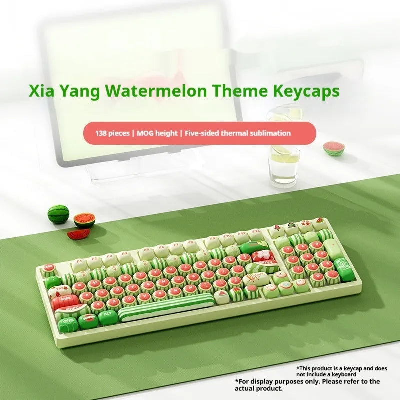 Set of 138 PBT mechanical keyboard key caps with watermelon theme design and mushroom MOG height profile