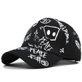 Unisex cotton baseball cap with adjustable curved brim, embroidered letter pattern, in black colour