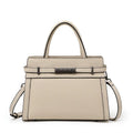 Women's horizontal square genuine leather crossbody bag with visible stitching, shown in multiple colour options.