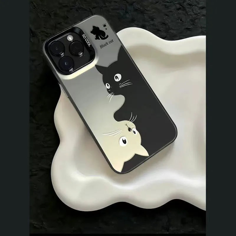 Cute art black cat hard shell PC phone case for Apple iPhone in black, pink, green, white colours