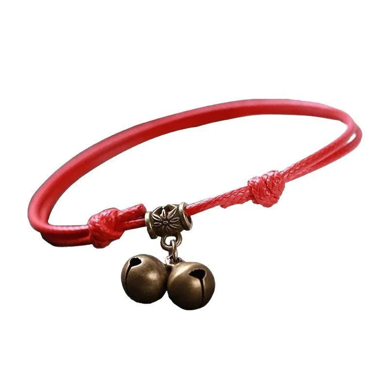 Nylon rope dog collar with brass bell shown in black, red, and coffee colours.