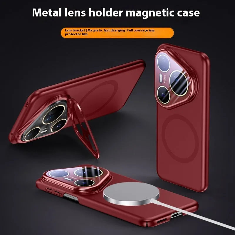 Magnetic lens bracket phone case for Huawei P80 series in frosted black finish showing back shell design