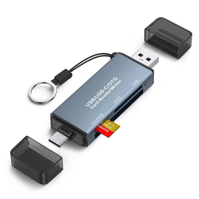 CF SD TF three-in-one USB card reader with aluminium alloy construction