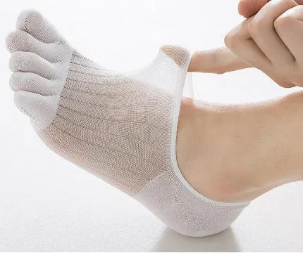 Modal five-finger ultra-thin boat socks in black, white, grey, and khaki colours for summer.